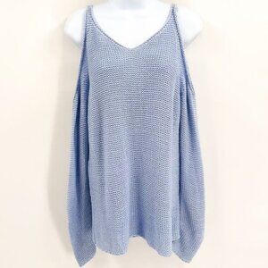 2/$30 Alya Slouchy Relaxed Cold Shoulder Long Sleeve Boho Knit Sweater Top Blue